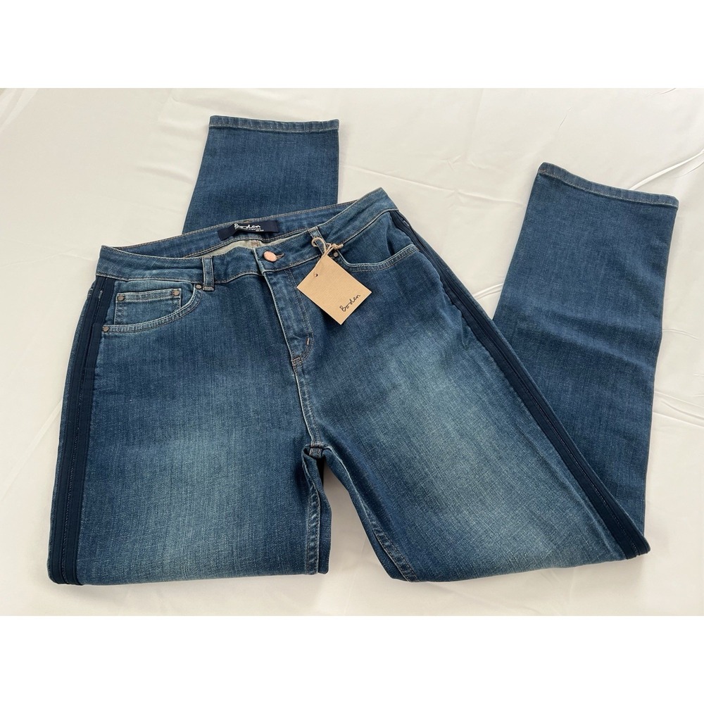 Boden The Cavendish Girlfriend High Rise Straight Blue Jeans‎ Side Strip US 10R